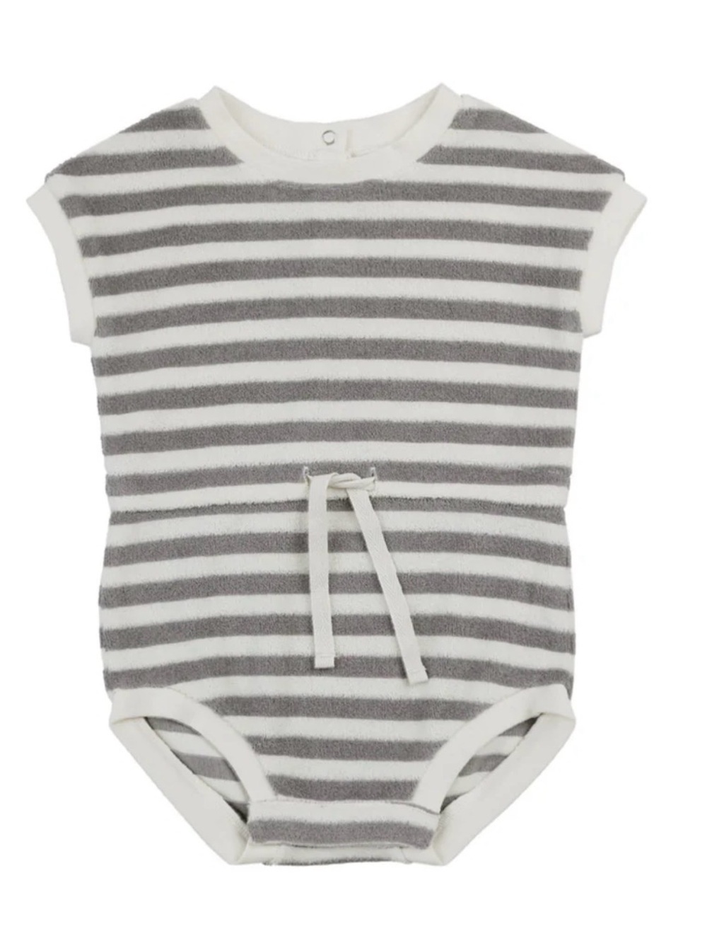 Quincy Mae Grey & White Striped Knit One-Piece with Tie Waist
